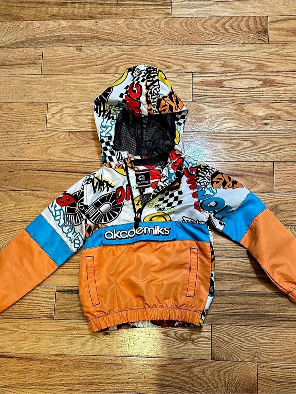 akademiks Boys Size 5 Orange Blue Hooded Jacket Like New